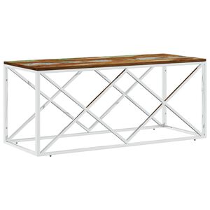 vidaXL Table basse acier inoxydable et bois massif de r&eacute;cup&eacute;ration