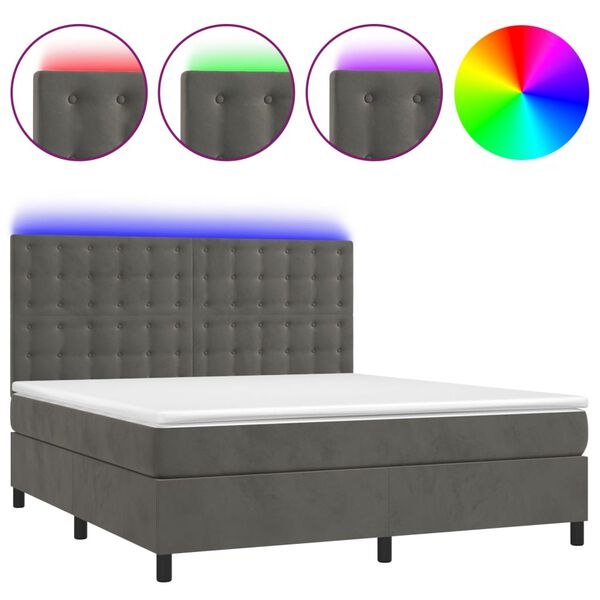 vidaXL Sommier &agrave; lattes de lit matelas et LED Gris fonc&eacute; 160x200 cm