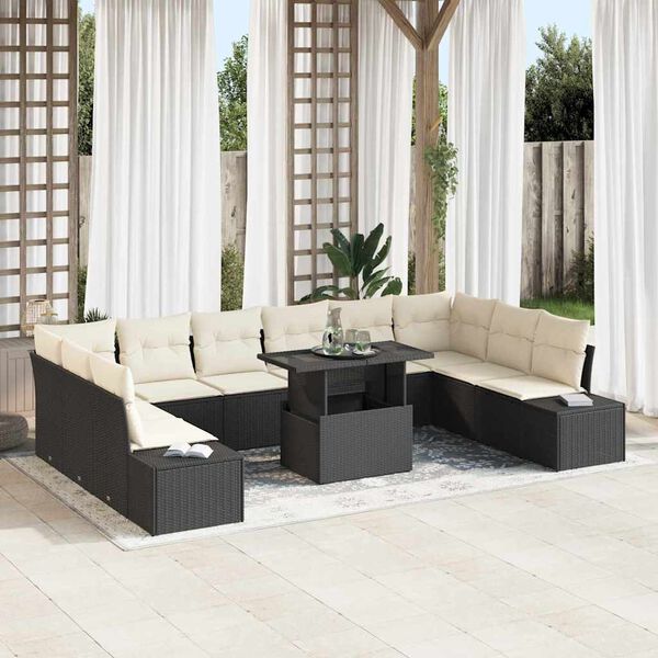 vidaXL Ensemble de canapé de jardin avec coussin 11 pcs Noir et crème