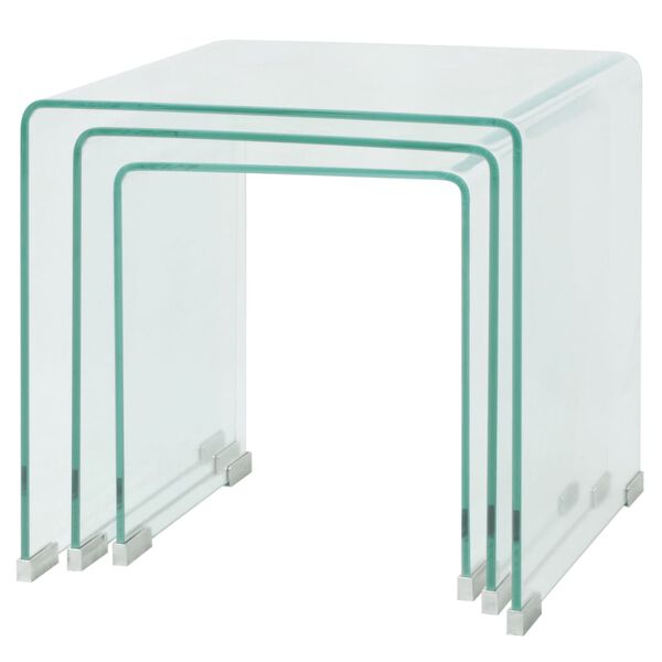 vidaXL Ensemble de tables gigognes 3 Pi&egrave;ces Verre tremp&eacute; Transparent