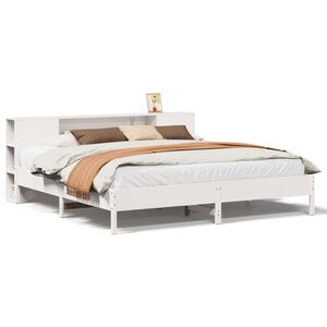 vidaXL Lit biblioth&egrave;que sans matelas blanc 200x200 cm bois pin massif