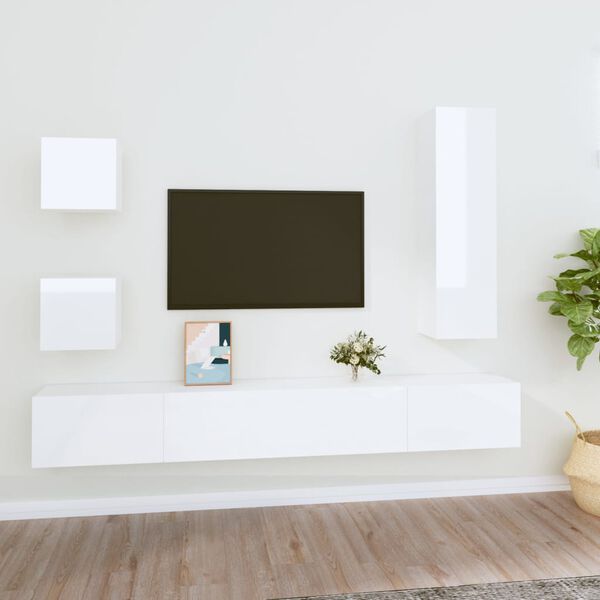 vidaXL Ensemble de meubles TV 5 pcs Blanc brillant Bois d'ing&eacute;nierie