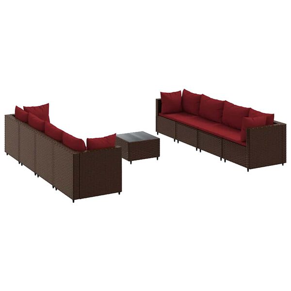 vidaXL Salon de jardin avec coussins 9 pcs marron r&eacute;sine tress&eacute;e