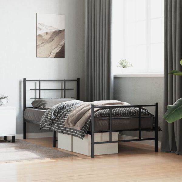 vidaXL Cadre de lit m&eacute;tal sans matelas avec pied de lit noir 90x200 cm