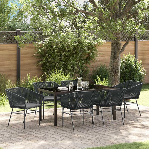 vidaXL Ensemble de salle &agrave; manger pour jardin avec coussin 7 pcs Noir