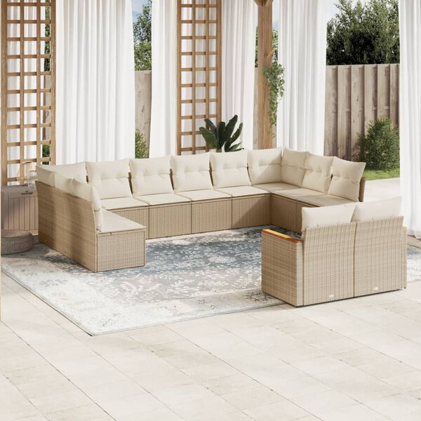 vidaXL Salon de jardin avec coussins 12 pcs beige r&eacute;sine tress&eacute;e