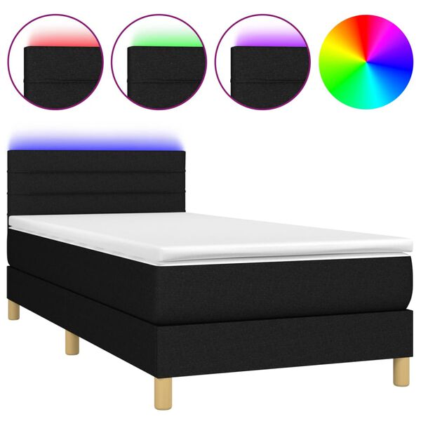vidaXL Sommier &agrave; lattes de lit avec matelas et LED Noir 80x200cm Tissu