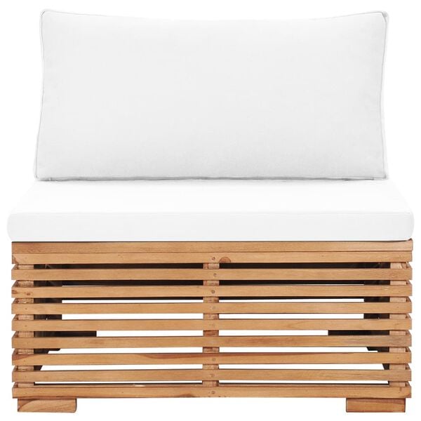 vidaXL Canap&eacute; central de jardin avec coussin cr&egrave;me Bois de teck solide