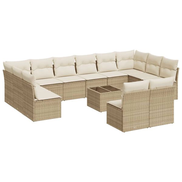 vidaXL Salon de jardin avec coussins 13 pcs beige r&eacute;sine tress&eacute;e