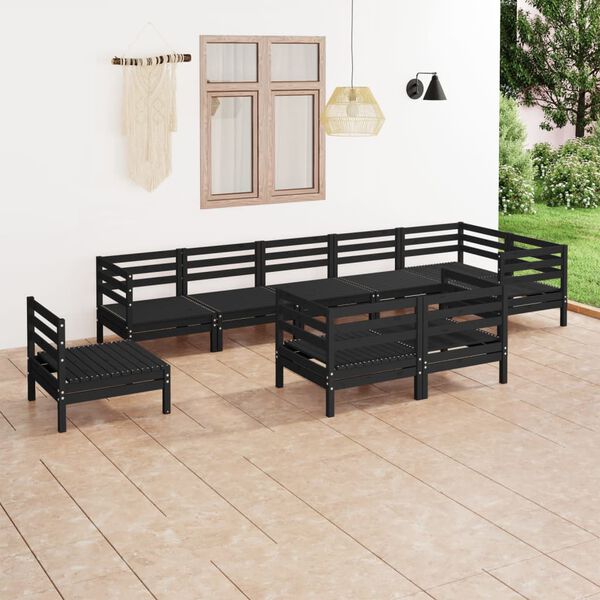 vidaXL Salon de jardin 9 pcs bois de pin massif noir