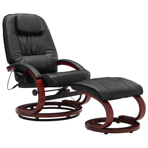 vidaXL Fauteuil de massage avec repose-pied noir similicuir