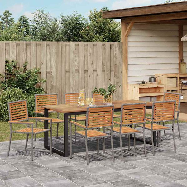vidaXL Ensemble de salle &agrave; manger pour jardin 9 pcs Gris