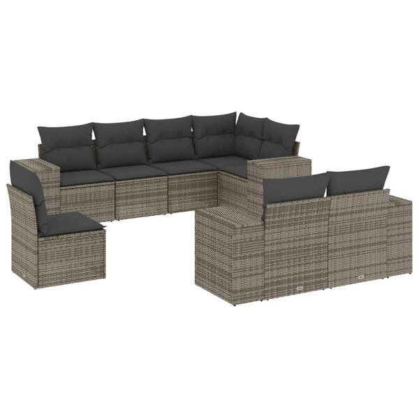 vidaXL Salon de jardin 8 pcs avec coussins gris r&eacute;sine tress&eacute;e