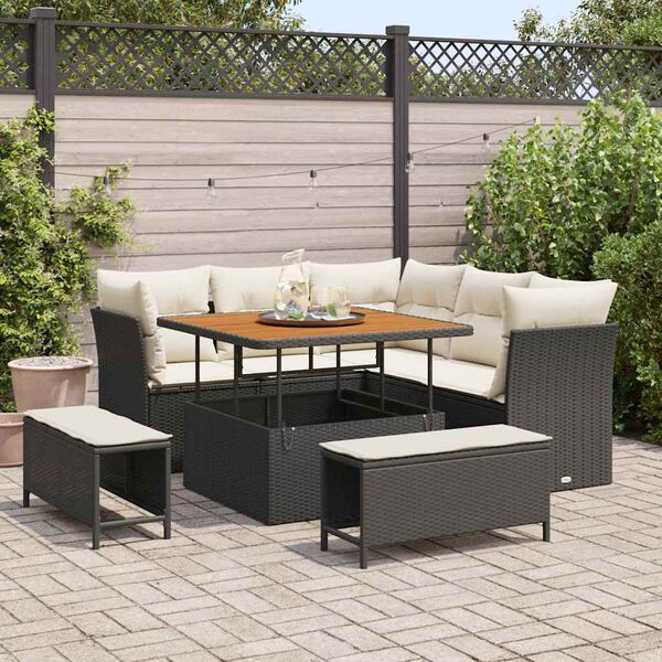 vidaXL Ensemble de canap&eacute; de jardin 8 pcs Noir polyrotin