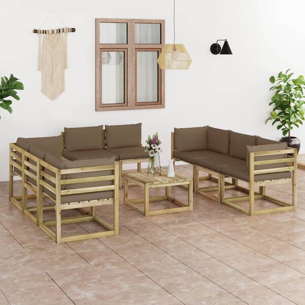 vidaXL Salon de jardin 9 pcs avec coussins bois de pin impr&eacute;gn&eacute;