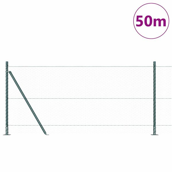 vidaXL Poteau de cl&ocirc;ture. Vert 50 x 0,8 m (mesh de 25 mm) Acier et PVC