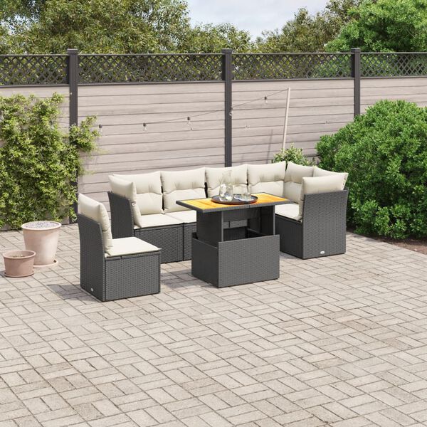 vidaXL Salon de jardin 7 pcs avec coussins noir r&eacute;sine tress&eacute;e