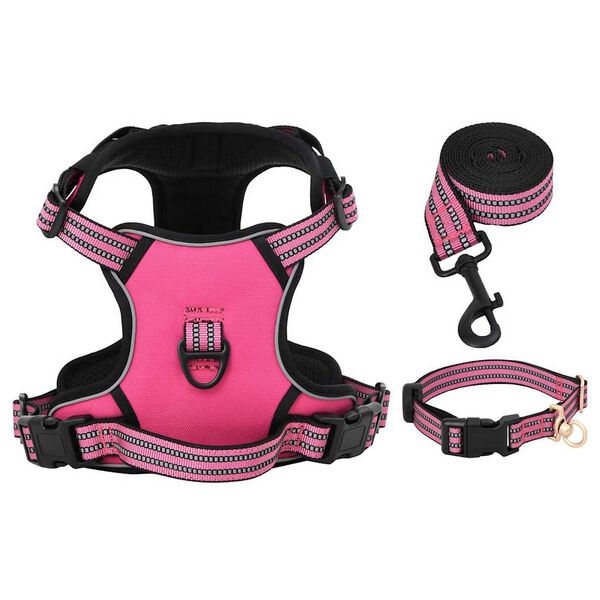vidaXL Harnais pour chien avec laisse et collier r&eacute;glables rose XL