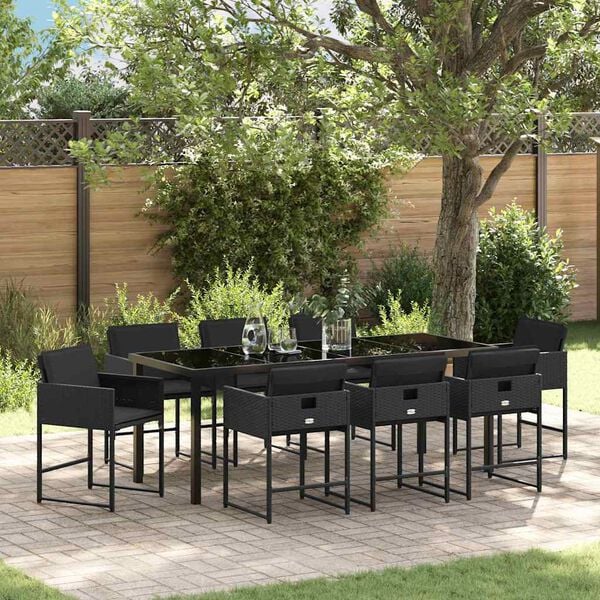 vidaXL Ensemble de salle &agrave; manger pour jardin 9 pcs Noir polyrotin