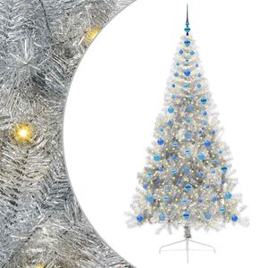 vidaXL Sapin de No&euml;l artificiel pr&eacute;-&eacute;clair&eacute; Argent 210 cm PET