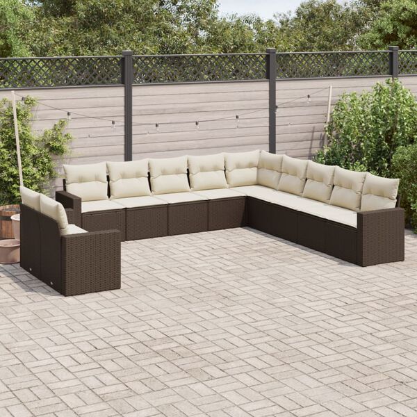 vidaXL Salon de jardin et coussins 11 pcs marron r&eacute;sine tress&eacute;e
