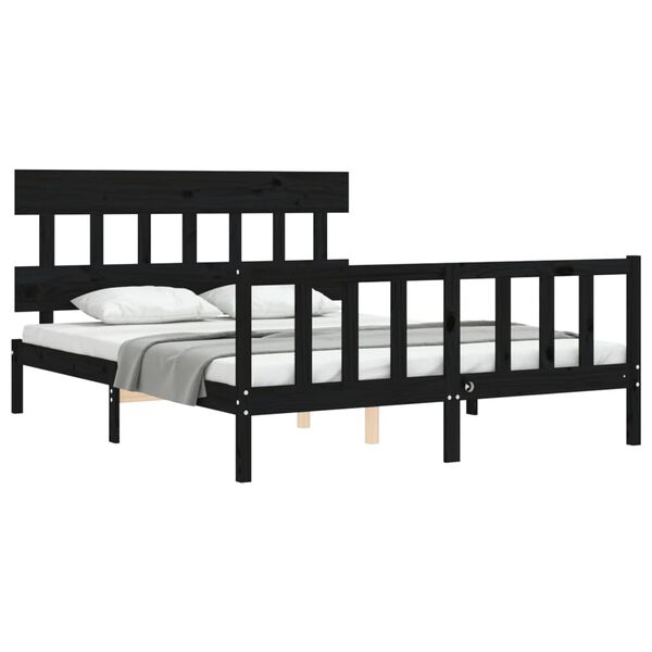 vidaXL Cadre de lit sans matelas noir bois de pin massif