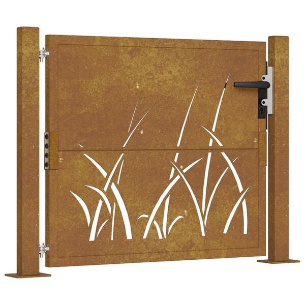 vidaXL Portail de jardin 100x75 cm en acier Corten avec motif gazon