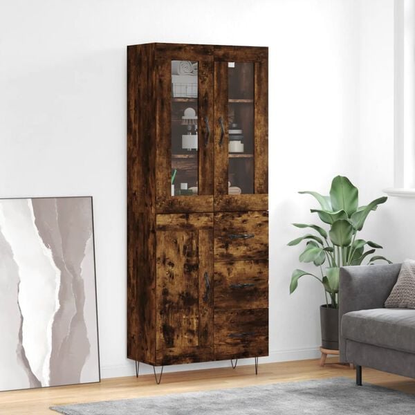 vidaXL Buffet haut Ch&ecirc;ne fum&eacute; 69,5x34x180 cm Bois d'ing&eacute;nierie