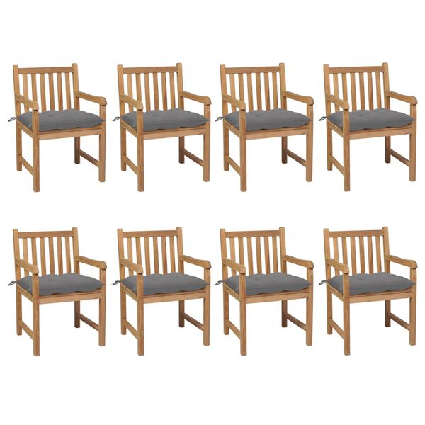 vidaXL Chaises de jardin lot de 8 avec coussins gris Bois teck solide