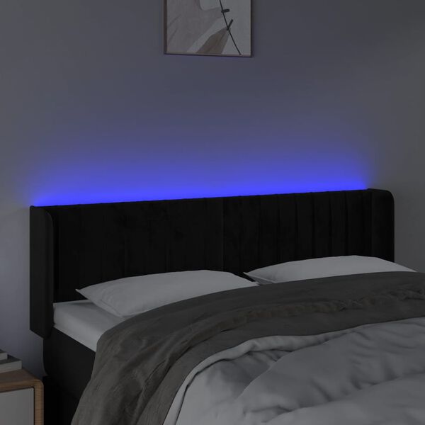 vidaXL T&ecirc;te de lit &agrave; LED Noir 147x16x78/88 cm Velours