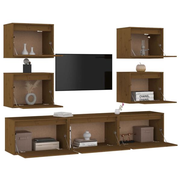 vidaXL Meubles TV 7 pcs Marron miel Bois massif de pin