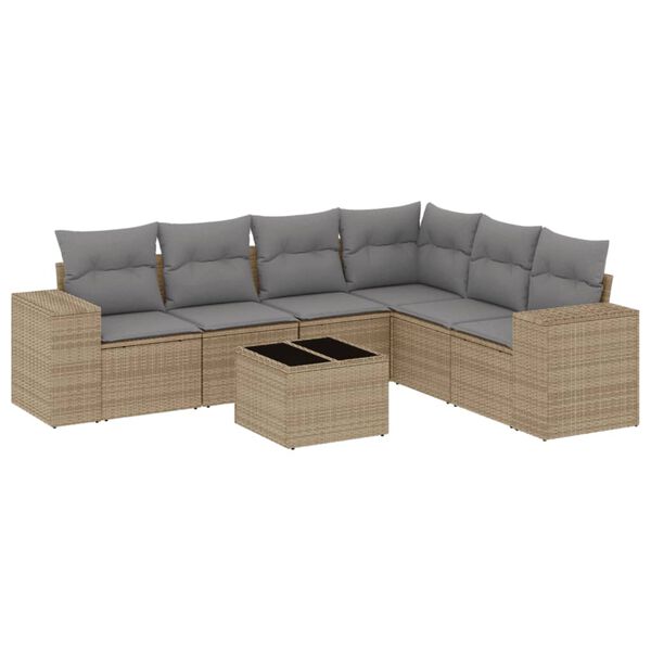 vidaXL Salon de jardin avec coussins 7 pcs beige r&eacute;sine tress&eacute;e