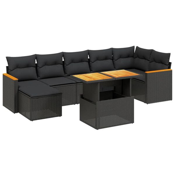 vidaXL Salon de jardin 8 pcs avec coussins noir r&eacute;sine tress&eacute;e