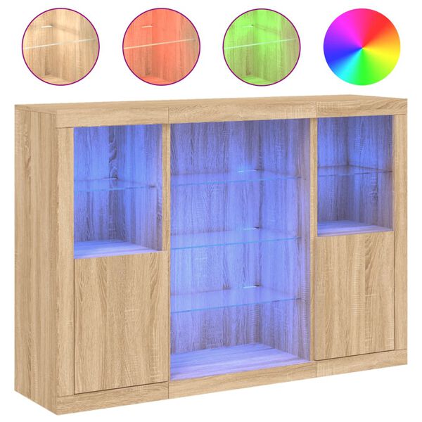 vidaXL Buffets avec lumi&egrave;res LED 3 pcs ch&ecirc;ne sonoma bois d'ing&eacute;nierie