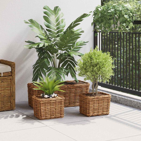 vidaXL Panier de plantation avec stockage 3 pcs Marron Rattan Kubu