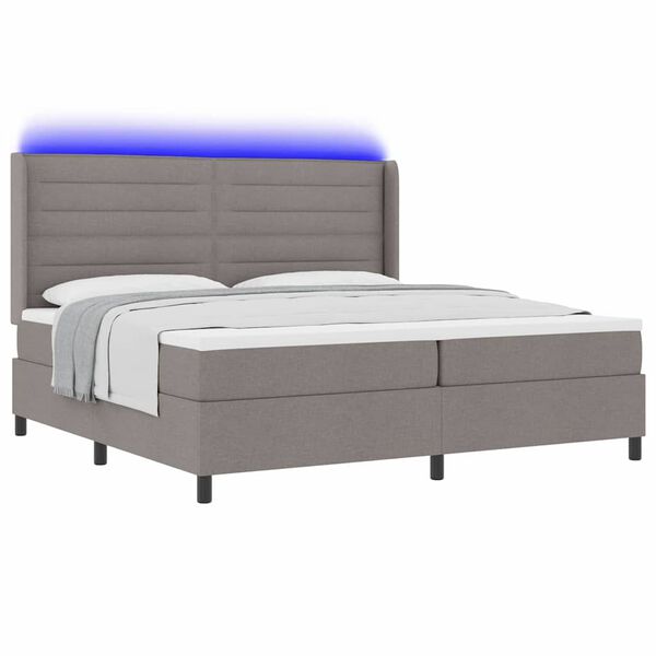 vidaXL Lit &agrave; ressort LED avec matelas Taupe 200 x 200 cm tissu