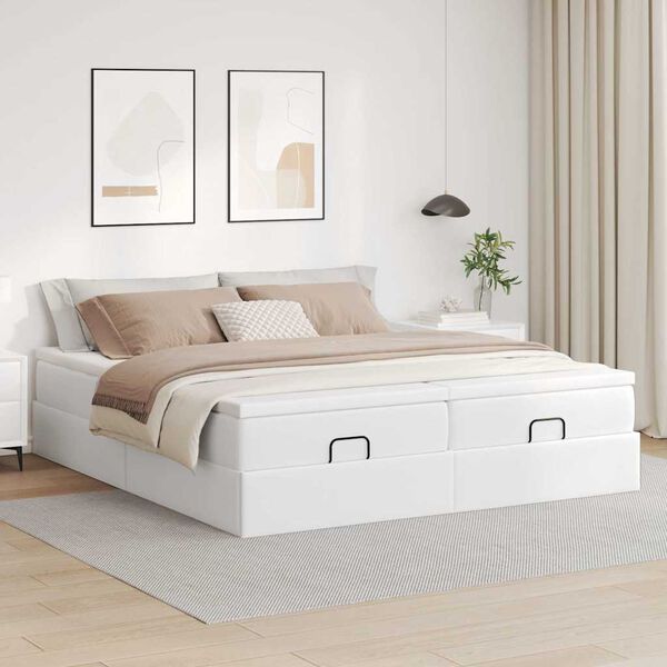 VidaXL Cadre de lit ottoman avec matelas blanc 160x200 cm similicuir