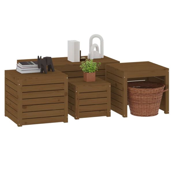 vidaXL Ensemble de boîtes de jardin 4 pcs marron miel bois pin massif