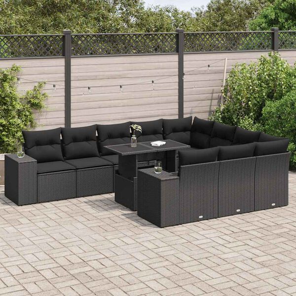 vidaXL Salon de jardin 11 pcs avec coussins noir r&eacute;sine tress&eacute;e
