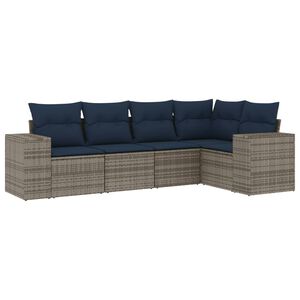 vidaXL Ensemble de canap&eacute; de jardin 5 pcs avec coussins gris r&eacute;sine tress&eacute;e