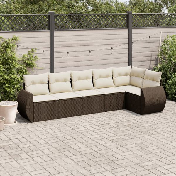 vidaXL Salon de jardin avec coussins 6 pcs marron r&eacute;sine tress&eacute;e