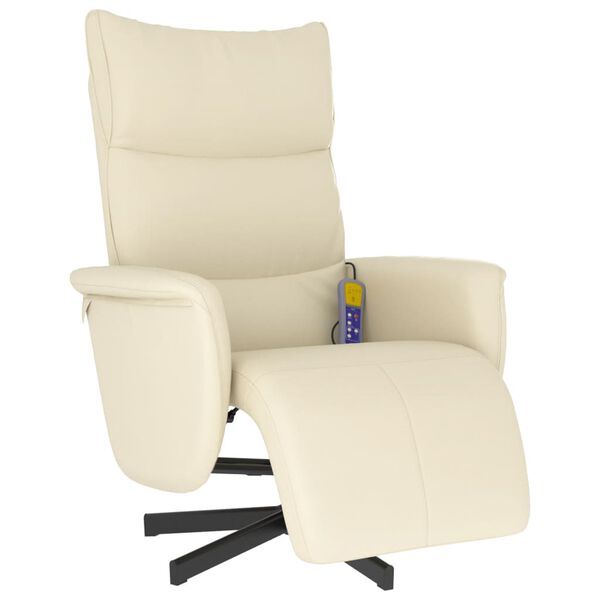 vidaXL Fauteuil inclinable de massage et repose-pieds cr&egrave;me similicuir