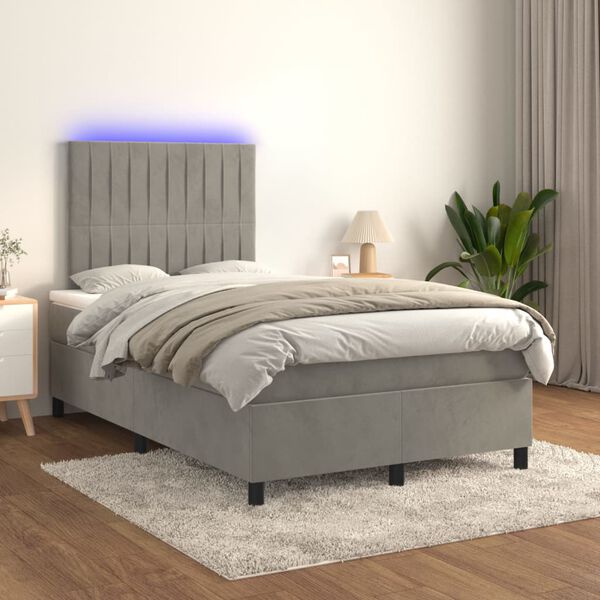 vidaXL Sommier &agrave; lattes de lit avec matelas LED Gris clair 120x200 cm