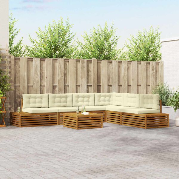 vidaXL Ensemble de canap&eacute;s d'ext&eacute;rieur 7 Pi&egrave;ce Naturel et Cr&egrave;me