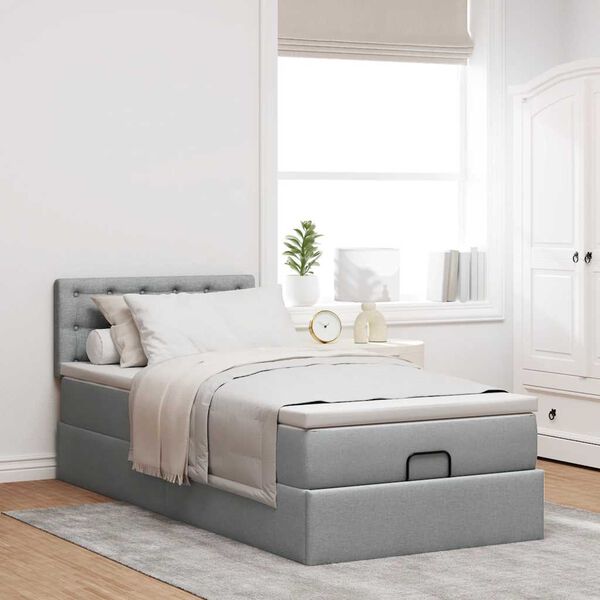 vidaXL Cadre de lit ottoman et matelas gris clair 90x190 cm tissu