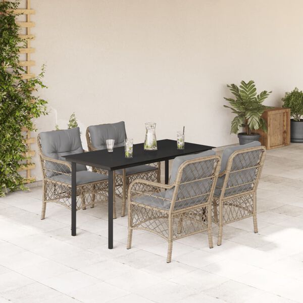 vidaXL Ensemble &agrave; manger de jardin coussins 5 pcs m&eacute;lange beige rotin