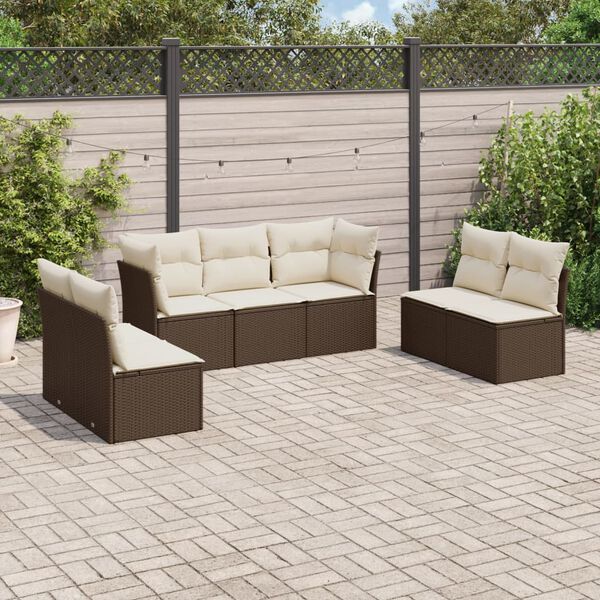 vidaXL Salon de jardin avec coussins 7 pcs marron r&eacute;sine tress&eacute;e