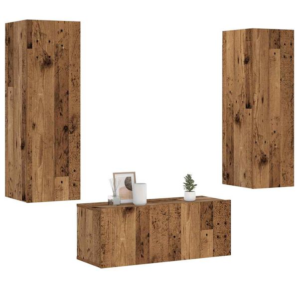 vidaXL Meubles TV muraux 3 pcs vieux bois bois d'ing&eacute;nierie