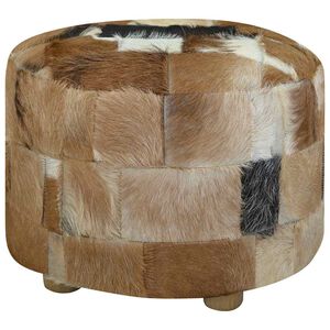 vidaXL Pouf cuir de ch&egrave;vre Rond 50 x 50 x 45 cm