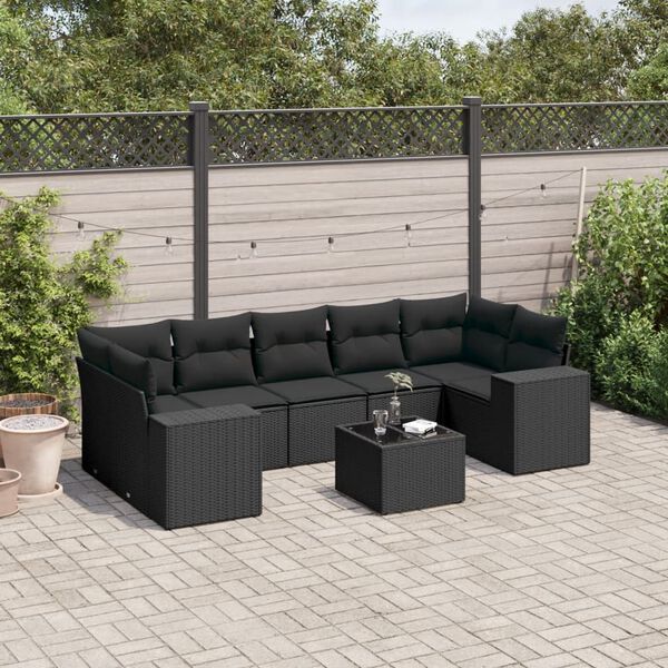 vidaXL Salon de jardin 8 pcs avec coussins noir r&eacute;sine tress&eacute;e